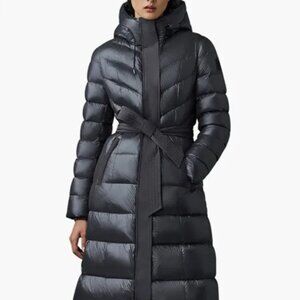 NEW W/ TAGS Mackage Calina Lustrous Hooded Down Puffer Coat,  in Carbon (XS)